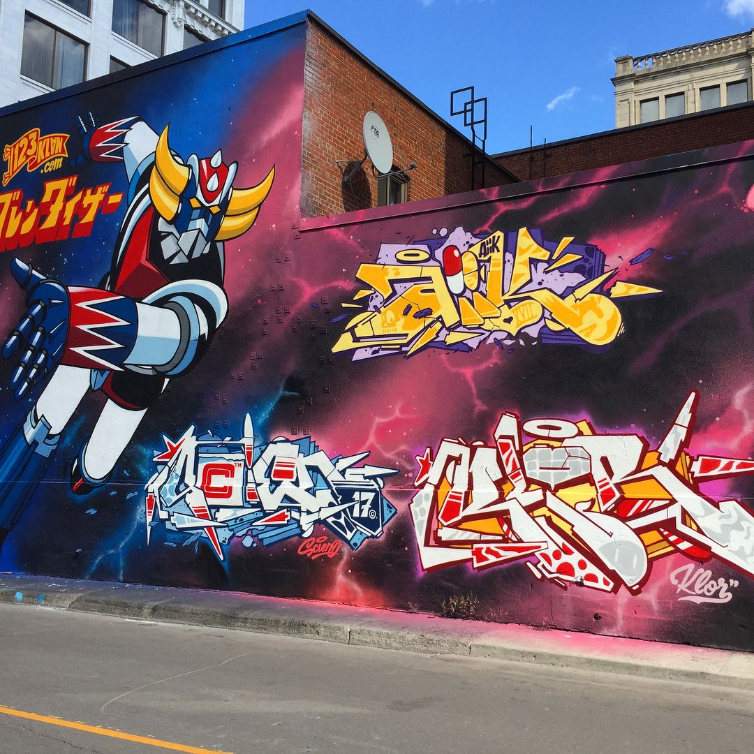 Une murale d'123KLAN réalisée en famille à Montréal en 2017.