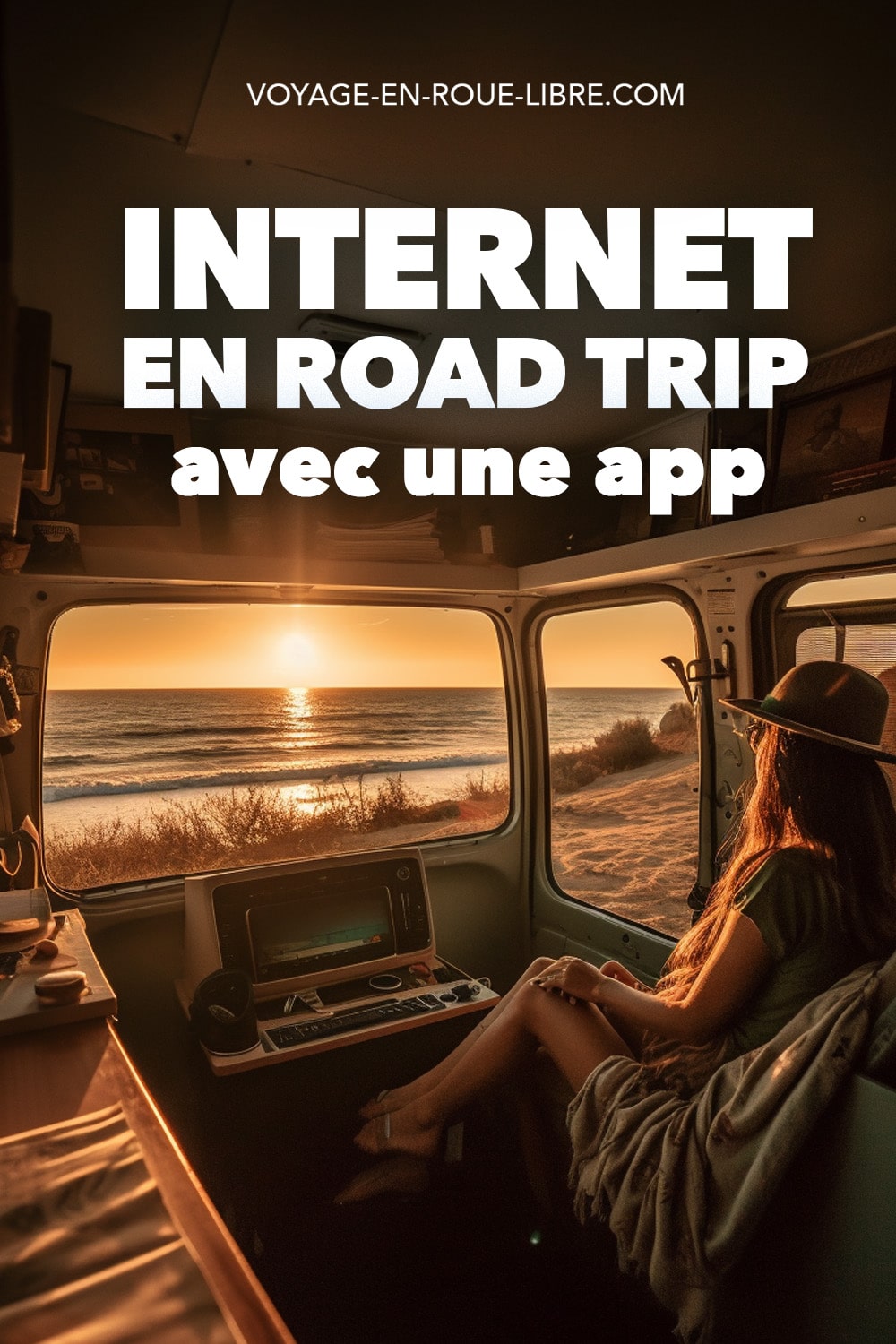 Épingle Pinterest d'une digital nomad en van titrée Internet en road trip avec une app